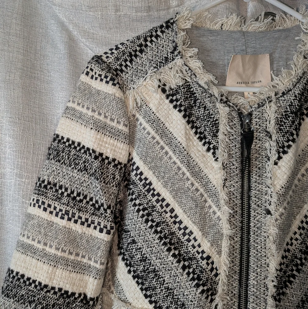 Rebecca Taylor $695 Artisan Tweed Fringe Coat In Size 8 - Picture 6 of 17
